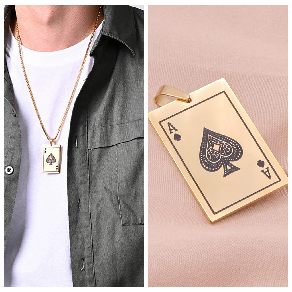 18K Gold Plated Stainless Steel Ace of Spades Pendant | Glitters