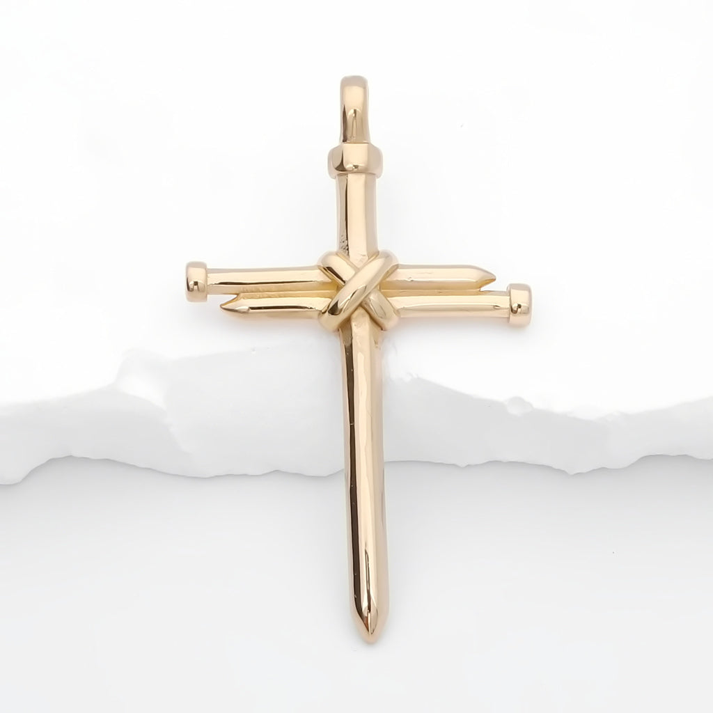 Stainless Steel Nail Rope Cross Pendant - Gold-Pendants-1-Glitters