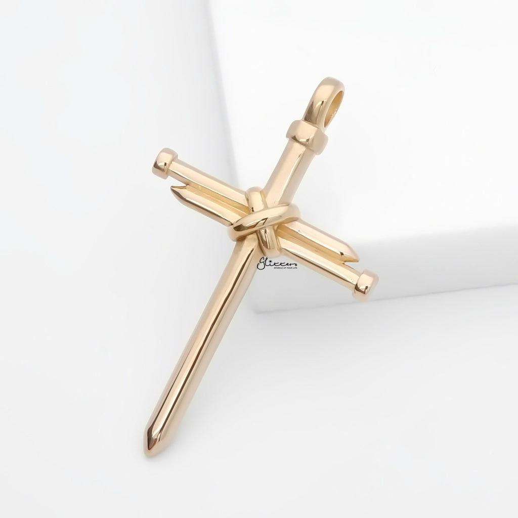 Stainless Steel Nail Rope Cross Pendant - Gold