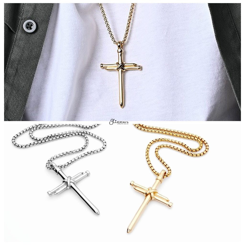 Stainless Steel Nail Rope Cross Pendant - Gold-Pendants-3-Glitters