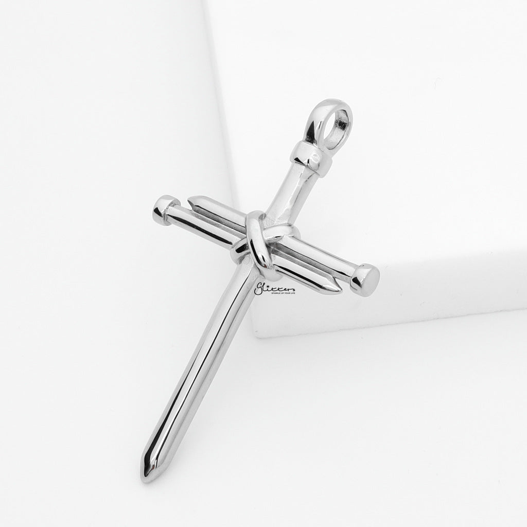 Stainless Steel Nail Rope Cross Pendant - Silver-Pendants-2-Glitters
