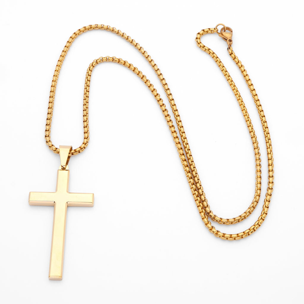 Alexander Castle Plain Solid 9ct Gold Cross Necklace for Women - Gold Cross  Necklace Pendant with 18