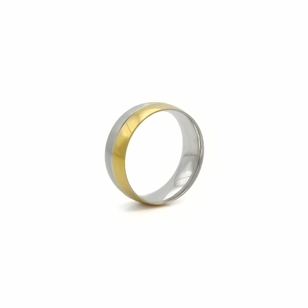 Stainless Steel Two-Tone Band Ring with Gold and Silver Stripes