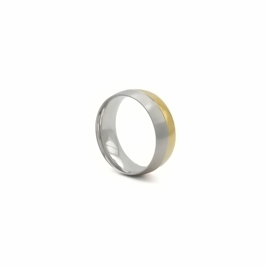 Stainless Steel Two-Tone Band Ring with Gold and Silver Stripes