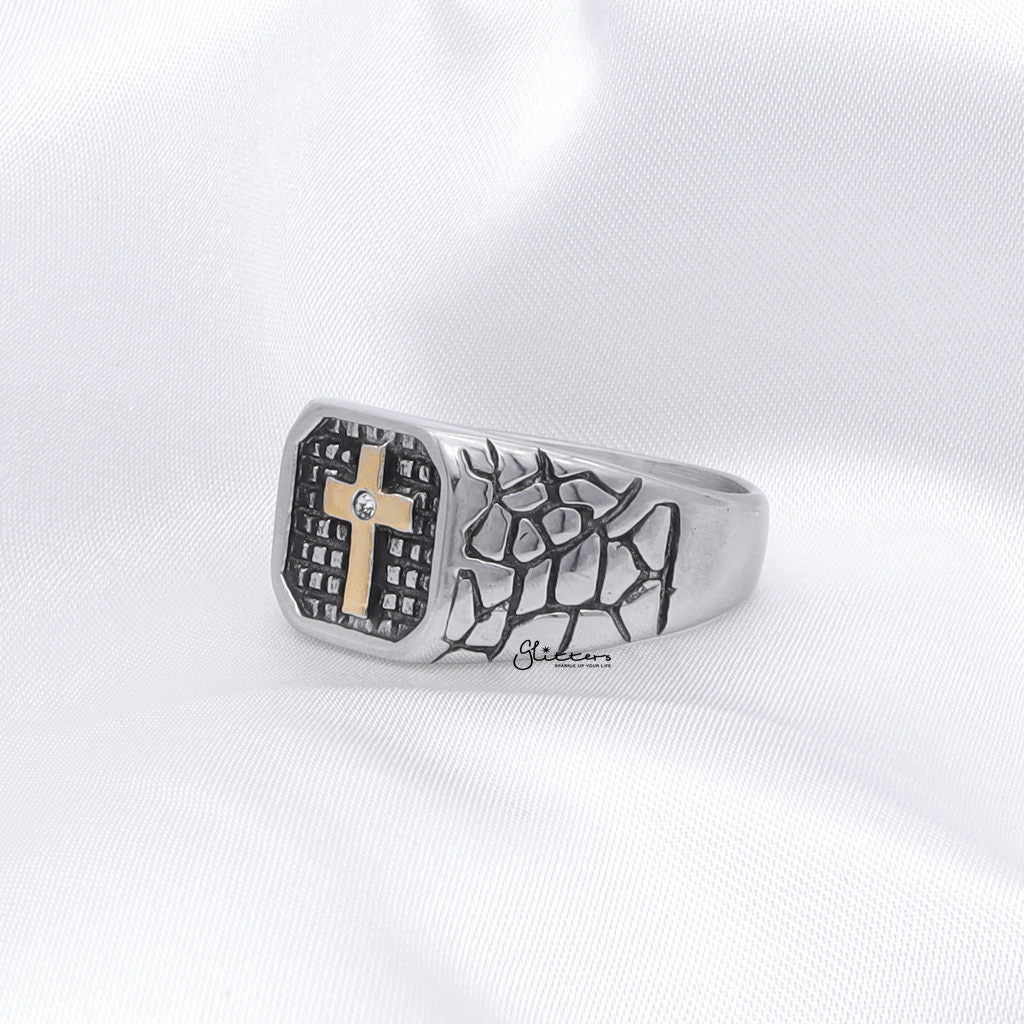 Stainless Steel Two Tone Cross Ring-Stainless Steel Rings-4-Glitters