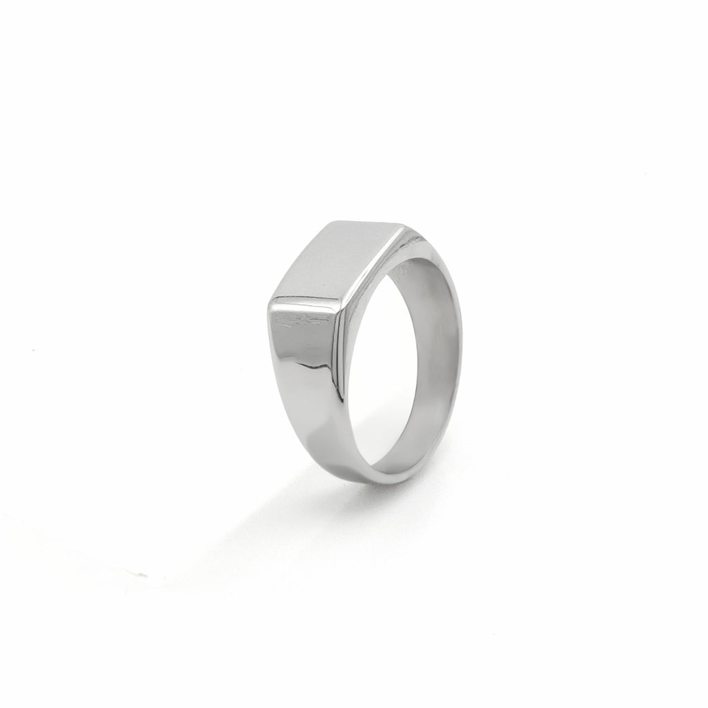 Stainless Steel Geometric Signet Ring - Silver
