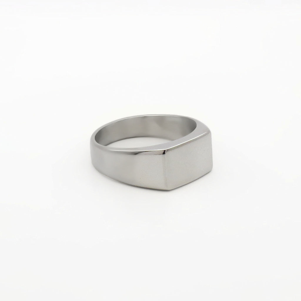 Stainless Steel Geometric Signet Ring - Silver