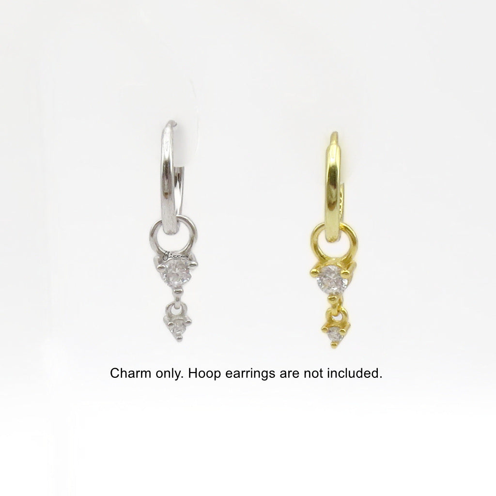 925 Sterling Silver Double Round CZ Hoop Earring Dangle Charm