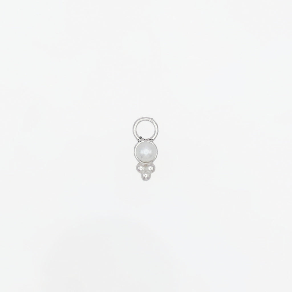 925 Sterling Silver Pearl Beaded Hoop Earring Dangle Charm