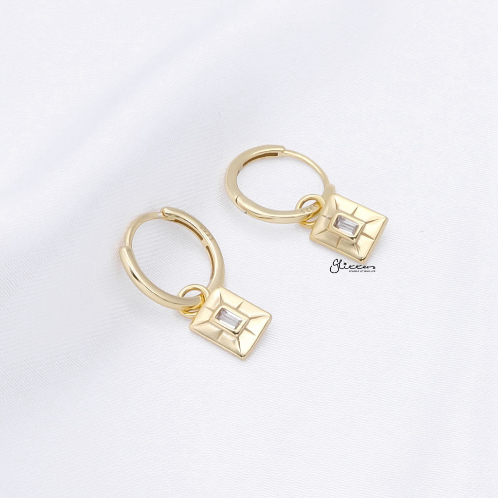 Rectangle Charm Huggie Hoop Earrings - Gold-Hoop Earrings-3-Glitters