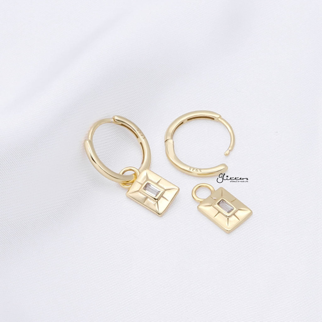Rectangle Charm Huggie Hoop Earrings - Gold-Hoop Earrings-4-Glitters