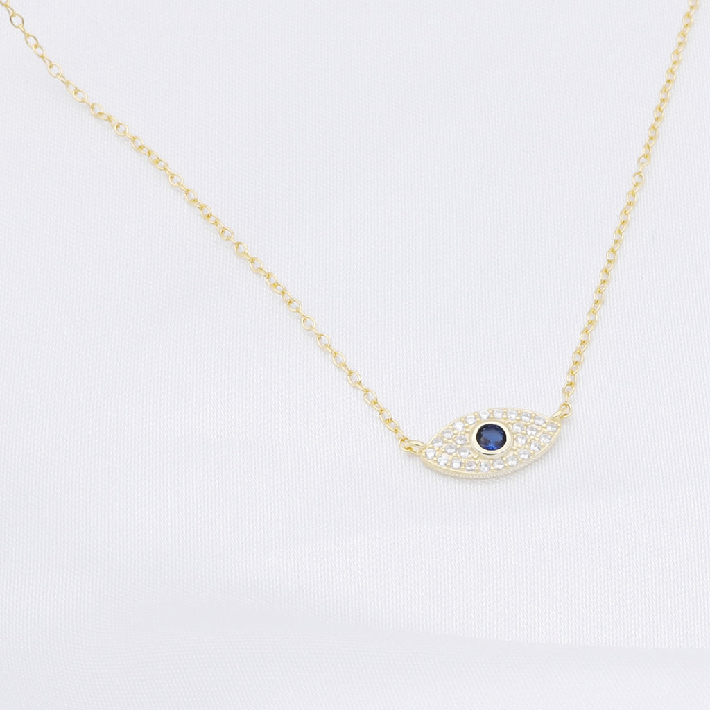 Sterling Silver Evil Eye Necklace - Gold-Sterling Silver Necklaces-3-Glitters