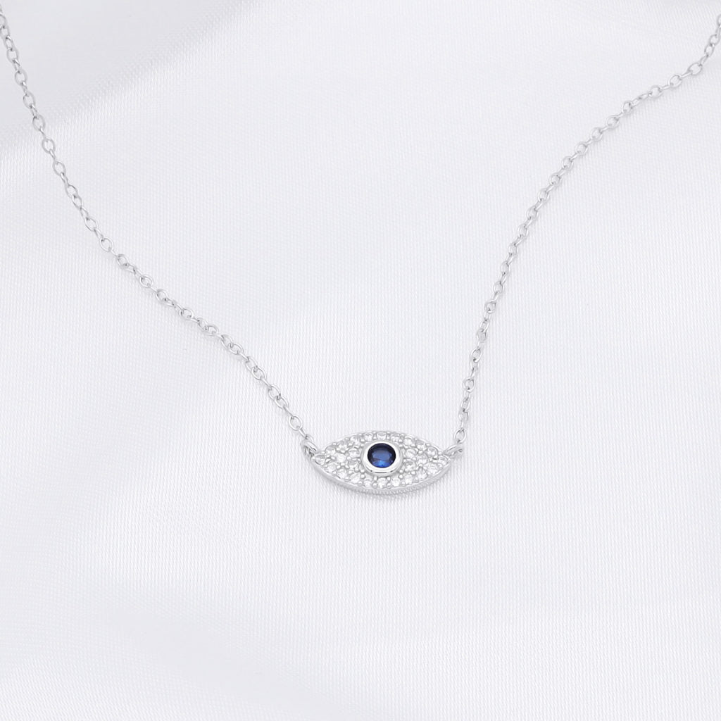 Sterling Silver Evil Eye Necklace - Silver-Sterling Silver Necklaces-3-Glitters