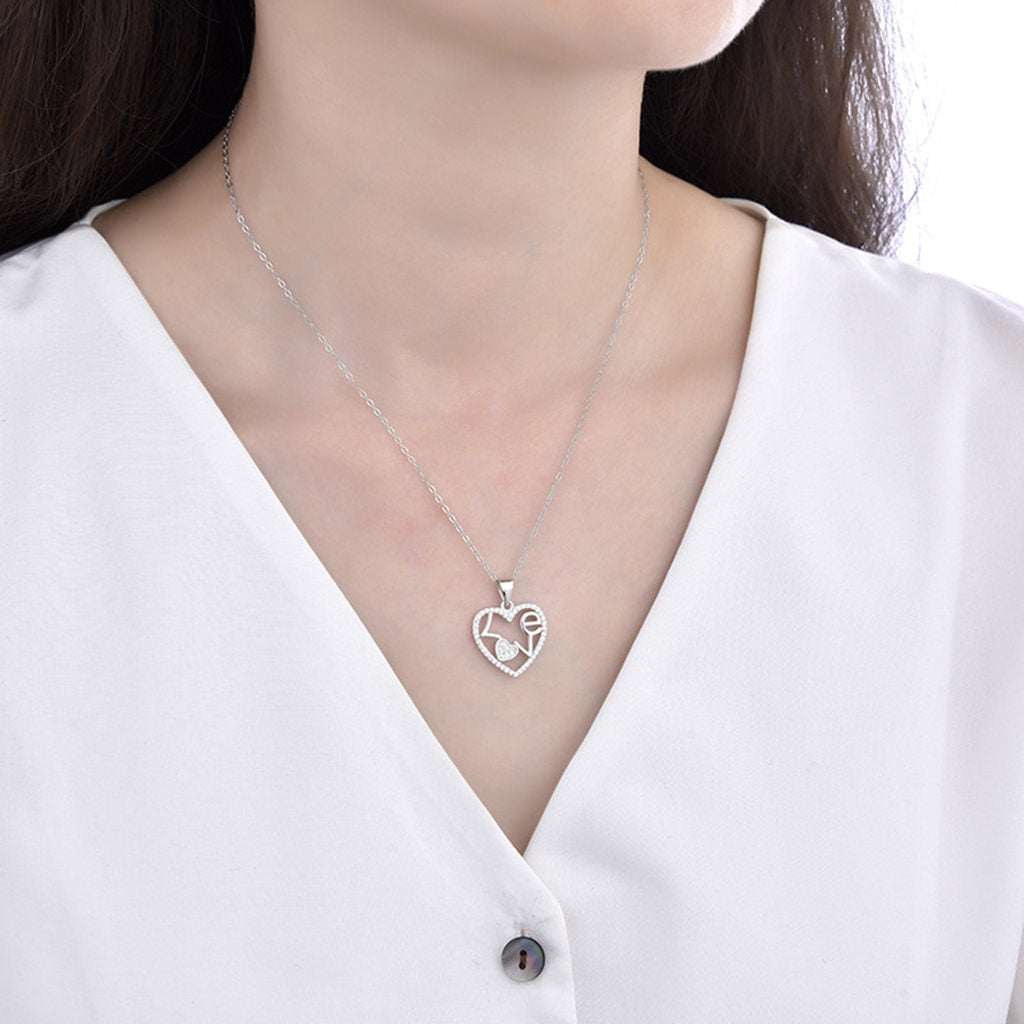 Sterling Silver Love Heart Pendant Necklace with CZ Accents-Sterling Silver Necklaces-2-Glitters