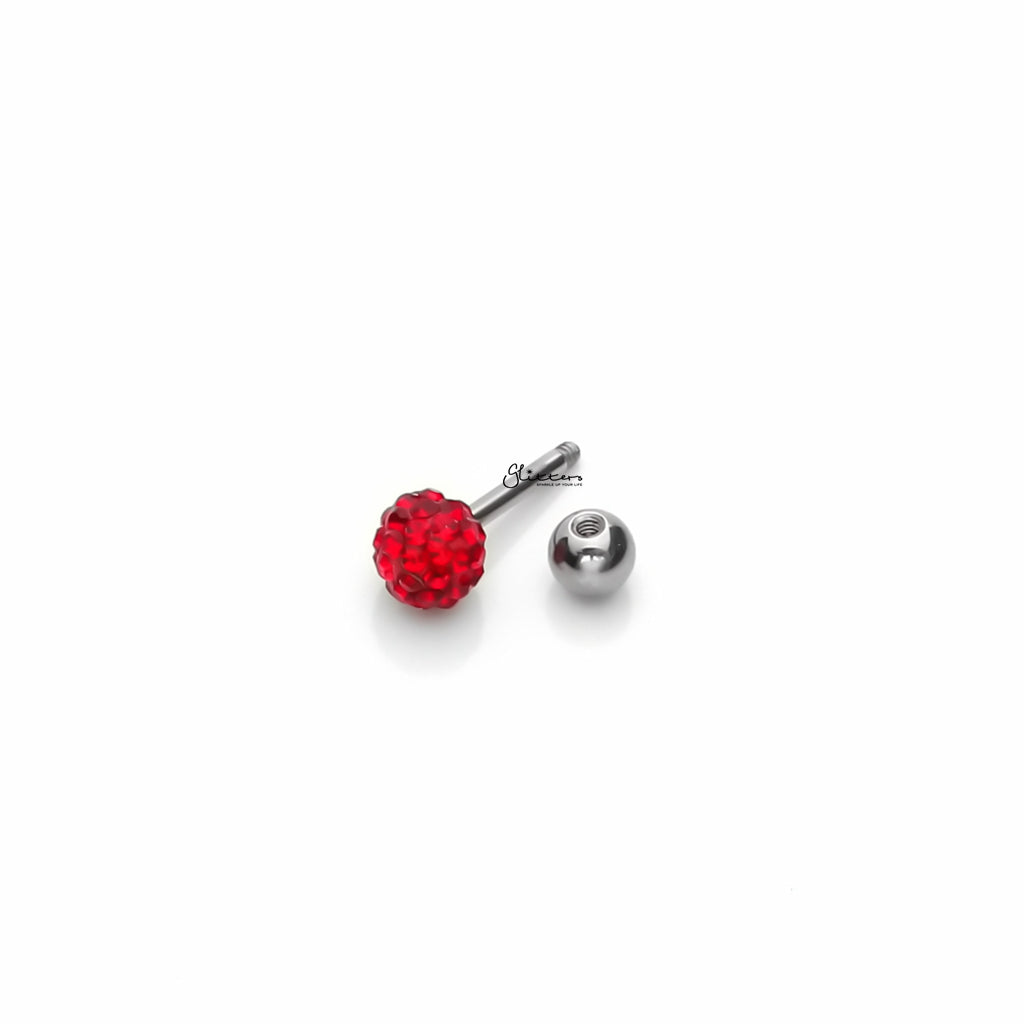 Ferido Crystal Disco Ball Top Tragus Barbell - Red-Tragus | Cartilage | Daith | Conch-2-Glitters
