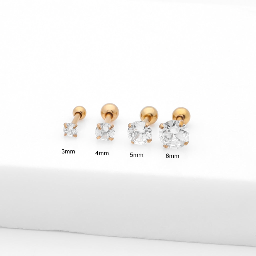 Prong Set Round CZ Studs - Gold-Tragus | Cartilage | Daith | Conch-4-Glitters