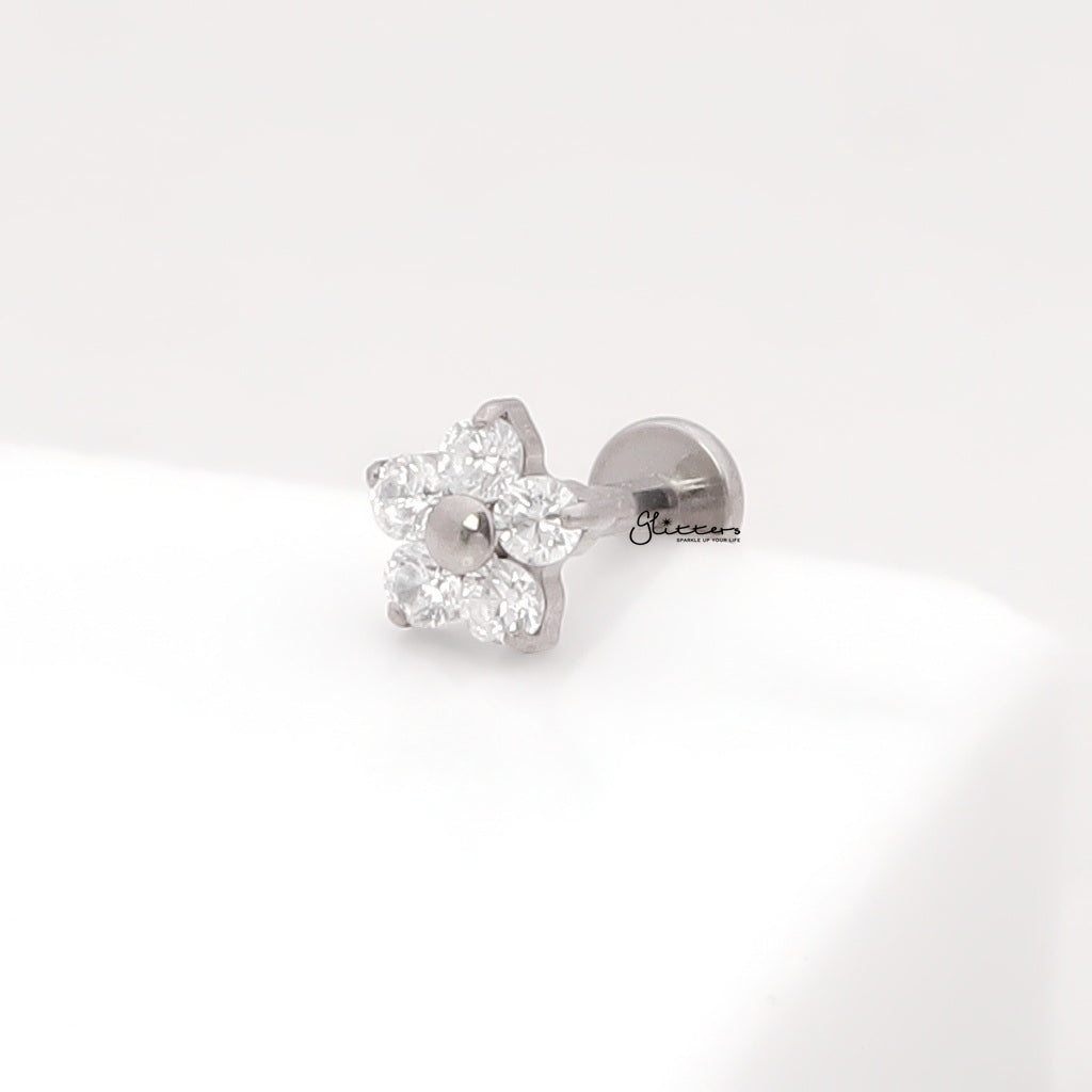 CZ Flower Top Internally Threaded Flat Back Stud-Tragus | Cartilage | Daith | Conch-2-Glitters