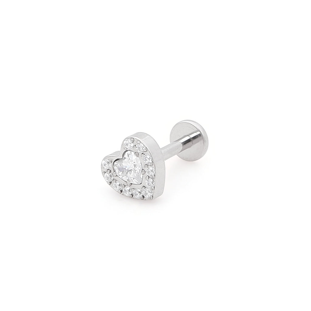 CZ Heart Top Internally Threaded Flat Back Stud-Tragus | Cartilage | Daith | Conch-1-Glitters