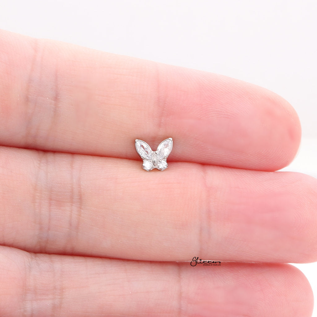 CZ Butterfly Top Internally Threaded Flat Back Stud-Tragus | Cartilage | Daith | Conch-3-Glitters