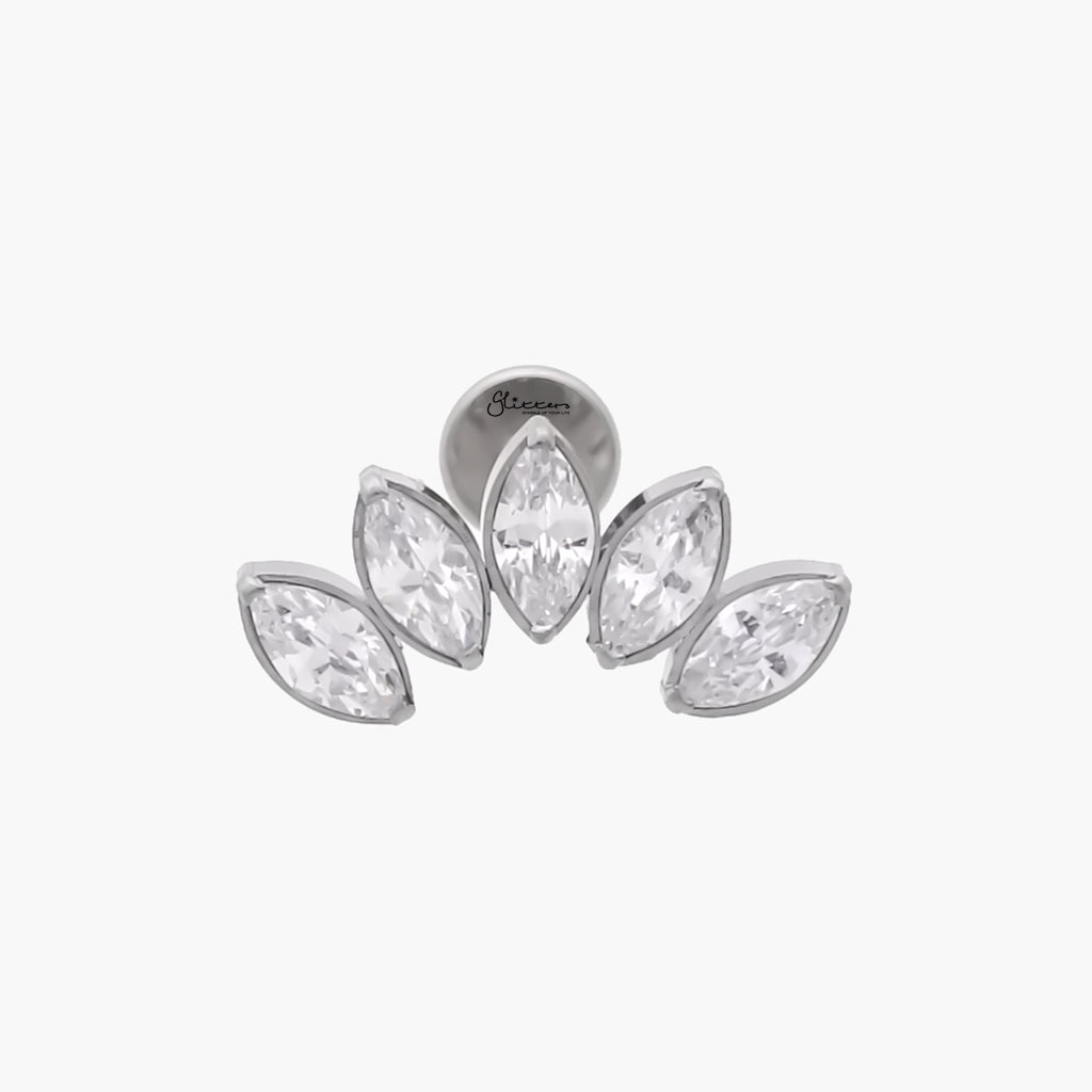 5 Marquis CZ Top Internally Threaded Flat Back Stud-Tragus | Cartilage | Daith | Conch-2-Glitters