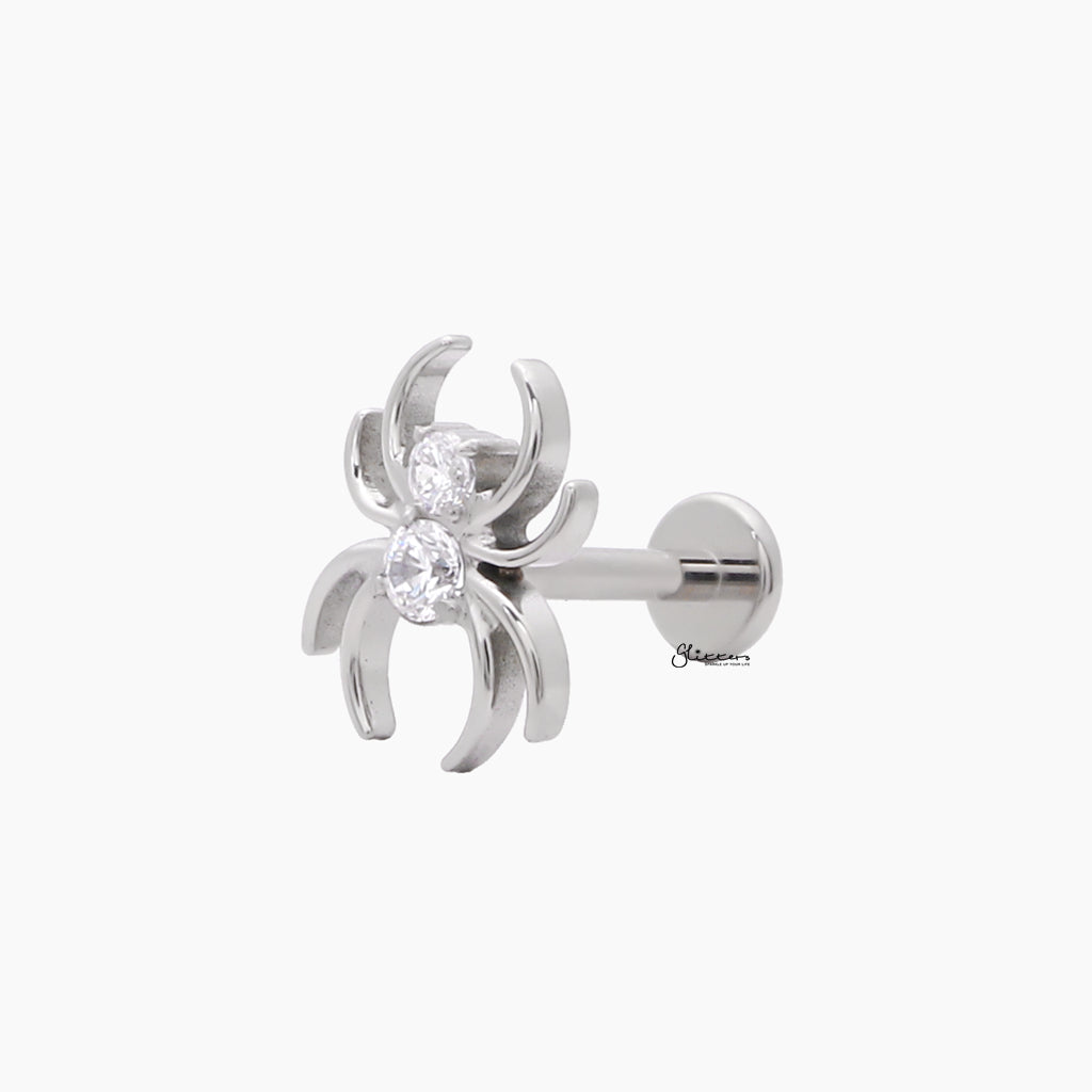 CZ Spider Top Internally Threaded Titanium Flat Back Stud-Tragus | Cartilage | Daith | Conch-2-Glitters