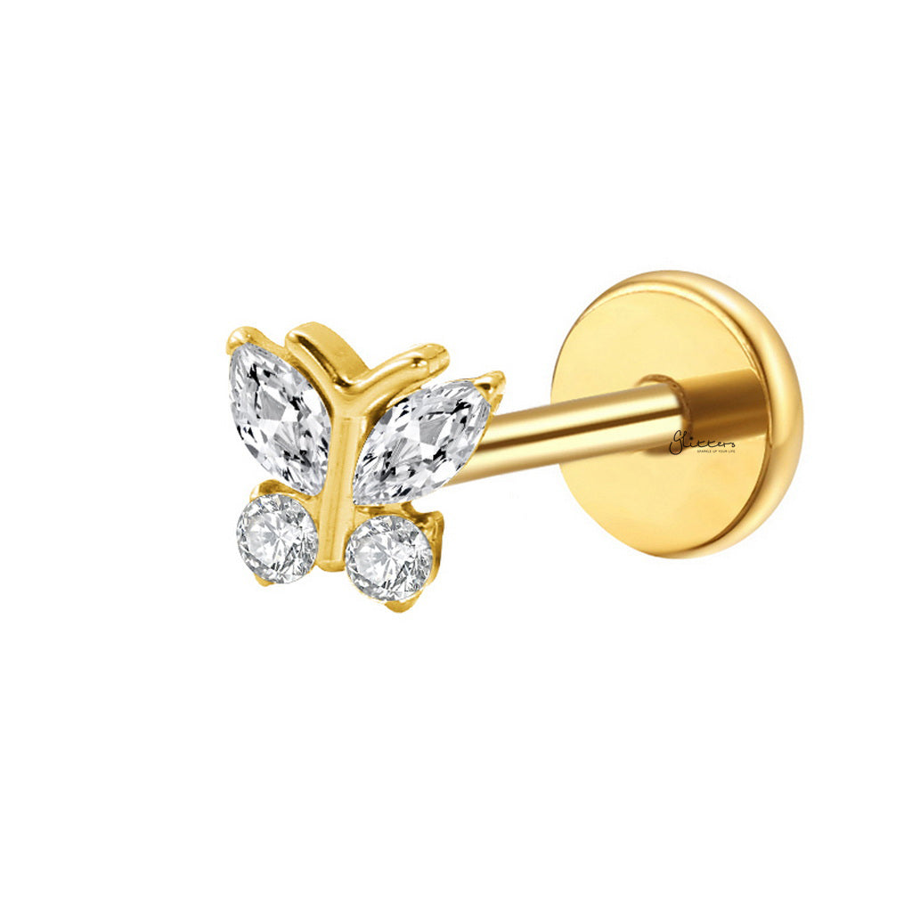 CZ Butterfly Titanium Flat Back Stud Earrings-Tragus | Cartilage | Daith | Conch-2-Glitters