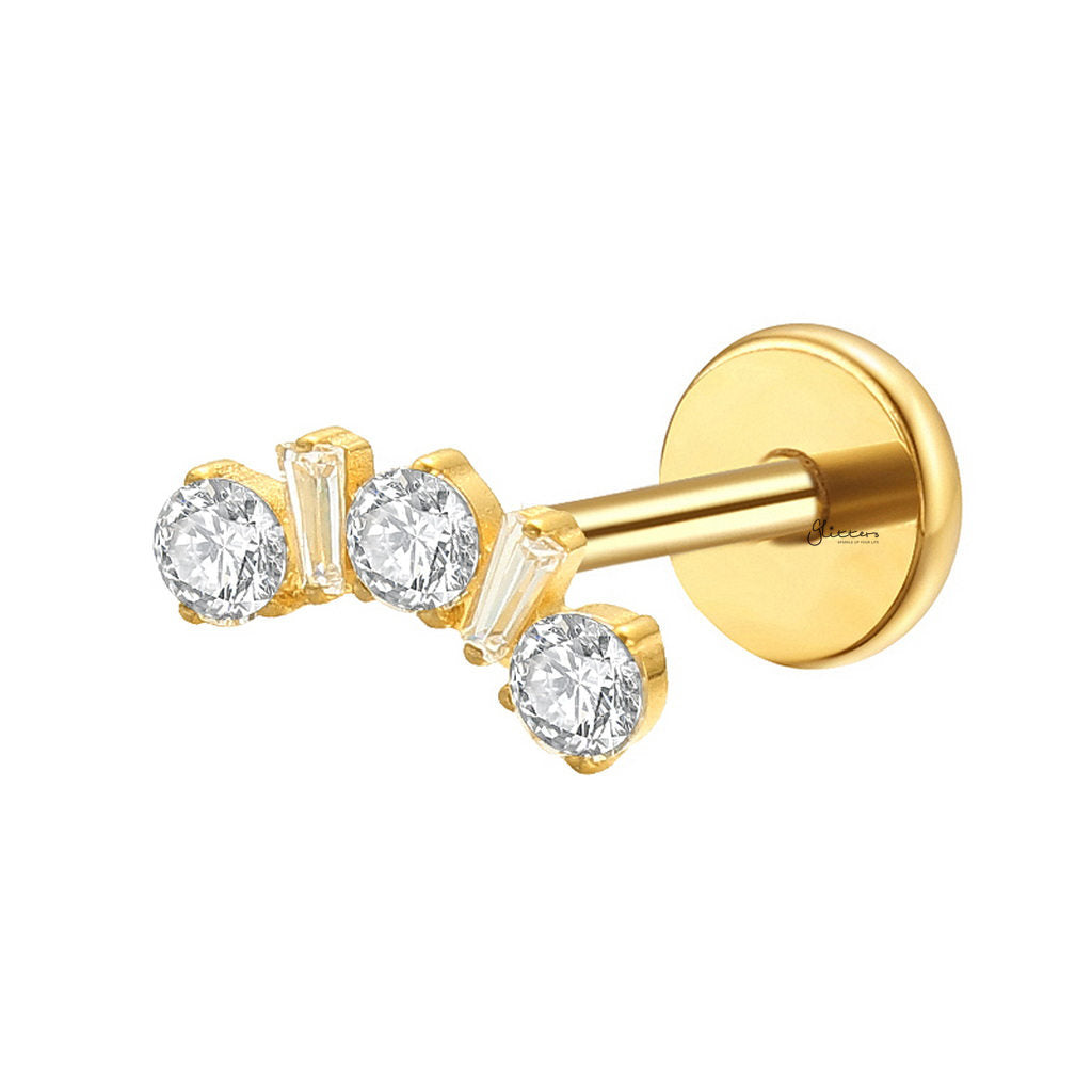 Triple CZ and Baguette CZ Cluster Titanium Flat Back Stud Earrings-Tragus | Cartilage | Daith | Conch-2-Glitters
