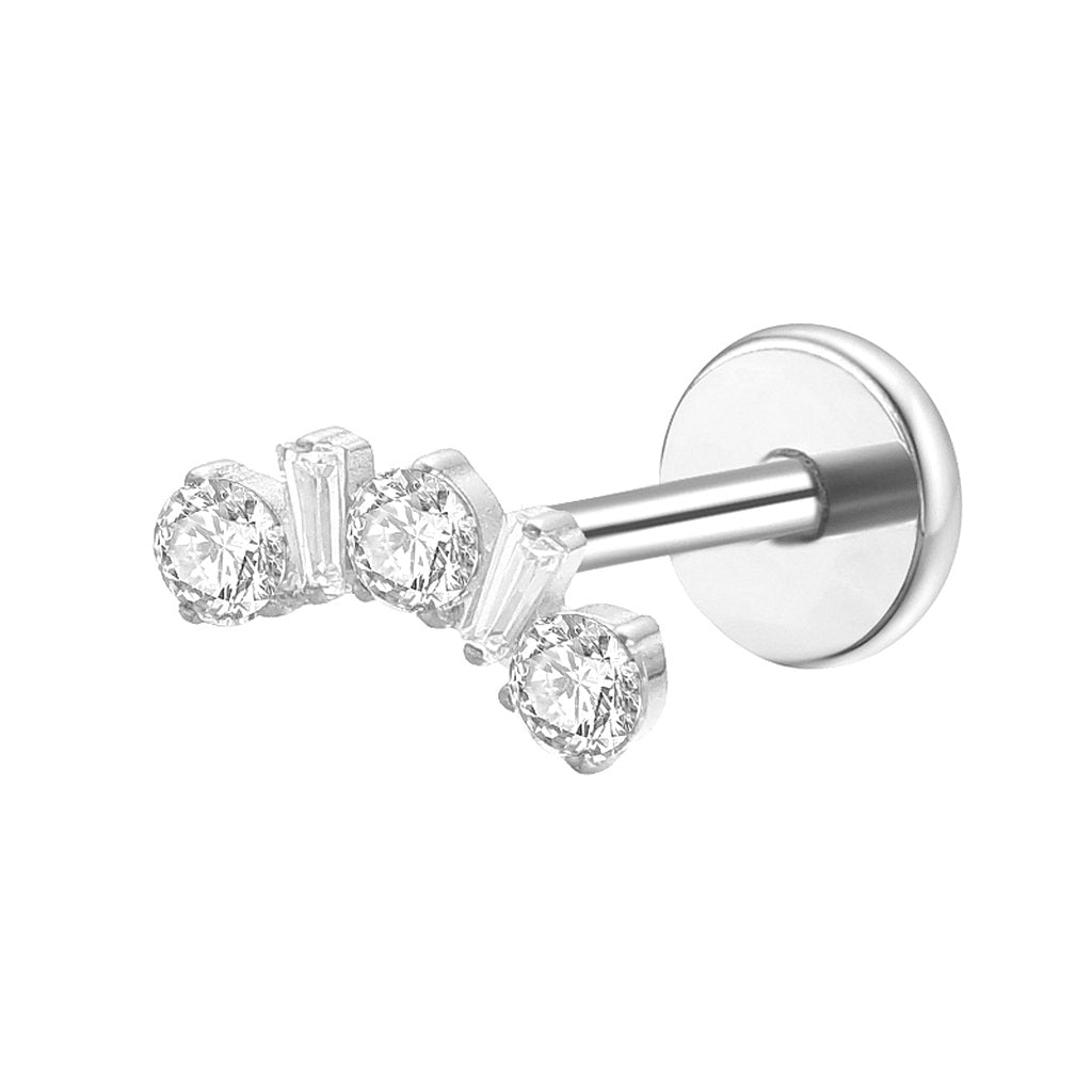 Triple CZ and Baguette CZ Cluster Titanium Flat Back Stud Earrings-Tragus | Cartilage | Daith | Conch-1-Glitters