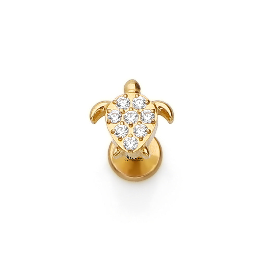 CZ Turtle Titanium Flat Back Stud Earrings