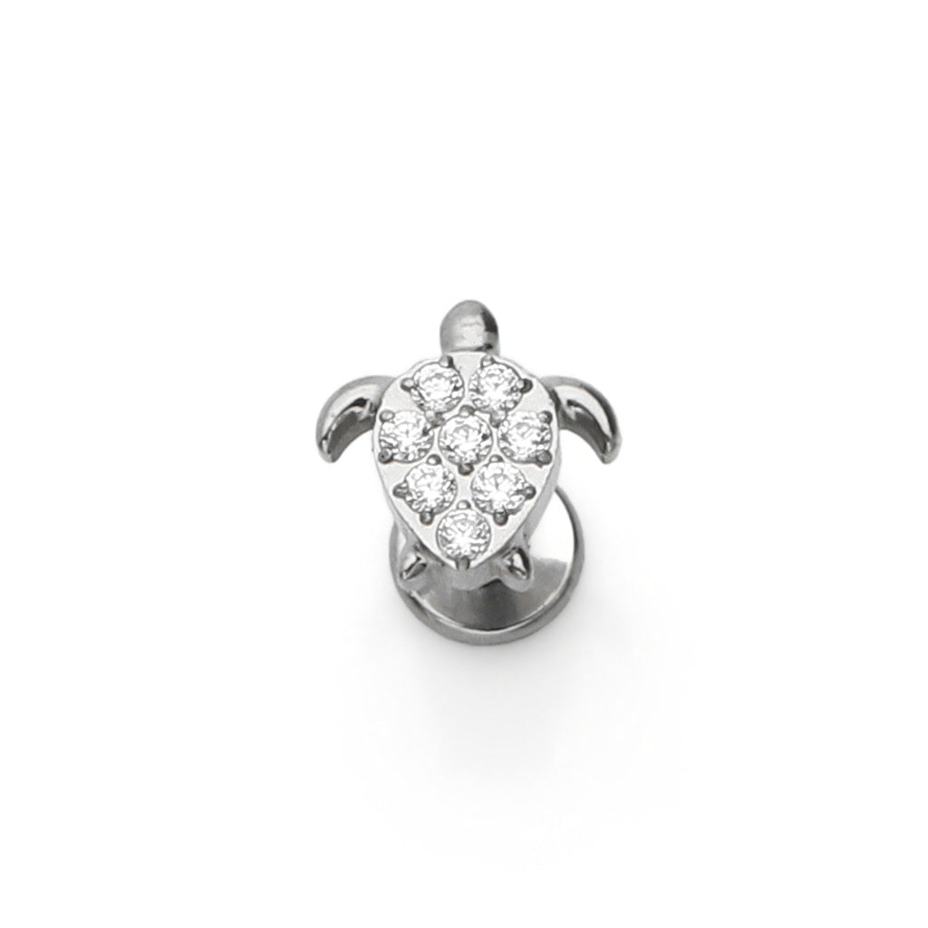 CZ Turtle Titanium Flat Back Stud Earrings