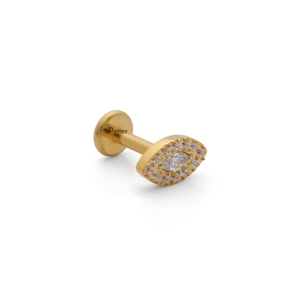 Marquise CZ Halo Titanium Flat Back Stud Earrings-Tragus | Cartilage | Daith | Conch-2-Glitters