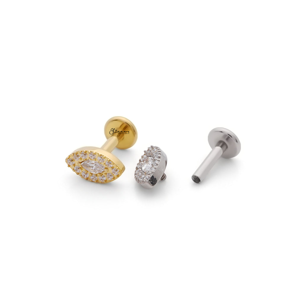 Marquise CZ Halo Titanium Flat Back Stud Earrings-Tragus | Cartilage | Daith | Conch-4-Glitters