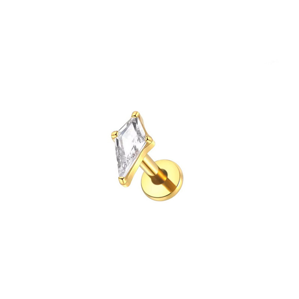 Diamond Shaped Top Internally Threaded Titanium Flat Back Stud Earrings-Tragus | Cartilage | Daith | Conch-2-Glitters