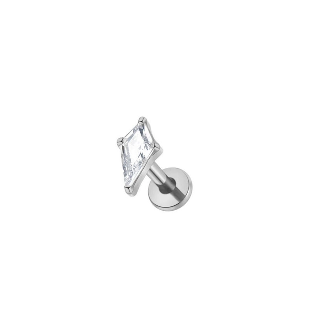 Diamond Shaped Top Internally Threaded Titanium Flat Back Stud Earrings-Tragus | Cartilage | Daith | Conch-1-Glitters