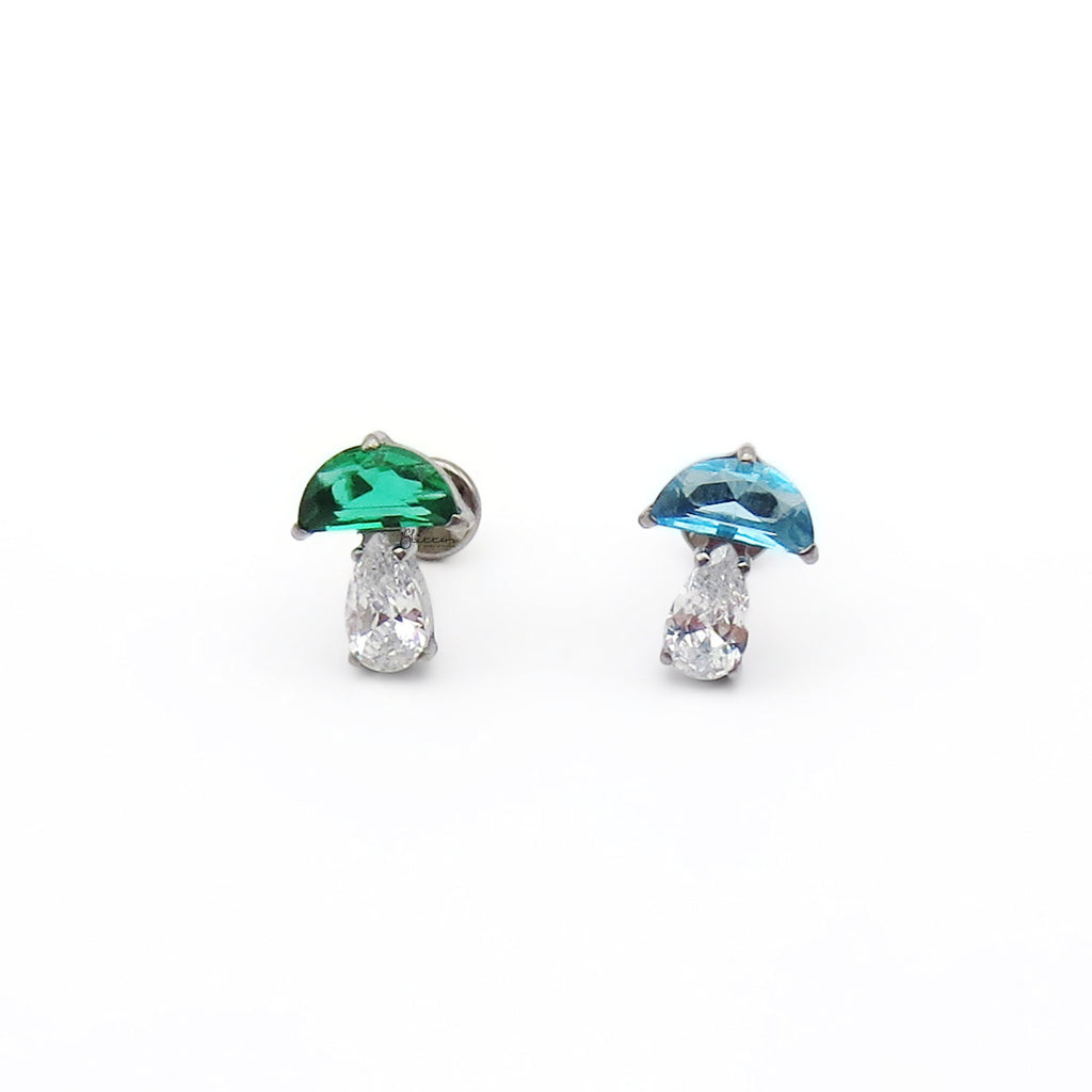CZ Mushroom Titanium Flat Back Stud Earring-Tragus | Cartilage | Daith | Conch-5-Glitters