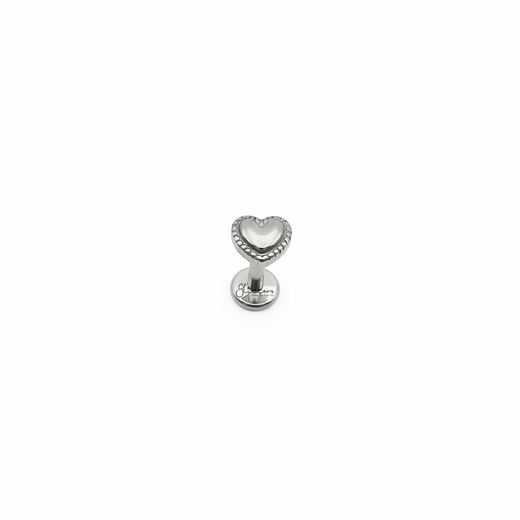 Beaded Edge Heart Titanium Flat Back Stud Earring-Tragus | Cartilage | Daith | Conch-5-Glitters