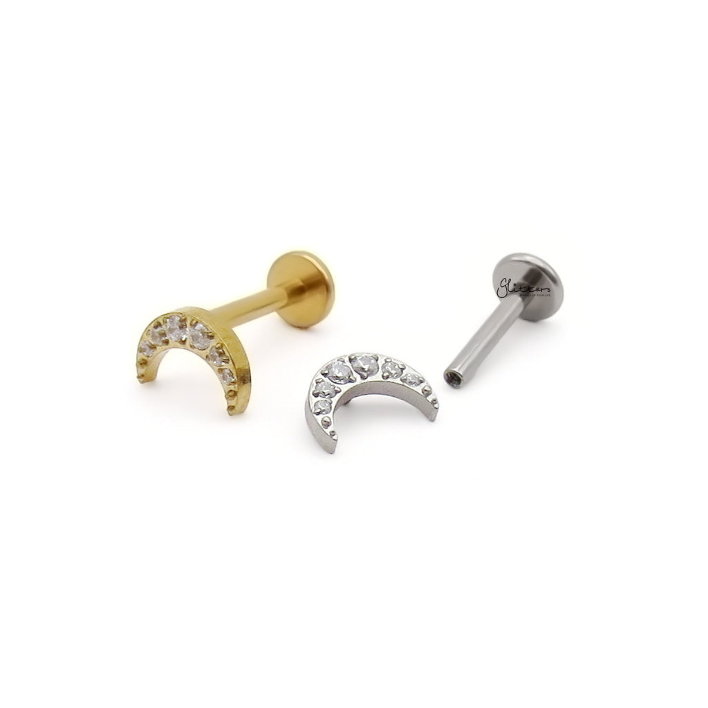 C.Z Crescent Moon Titanium Flat Back Stud Earring