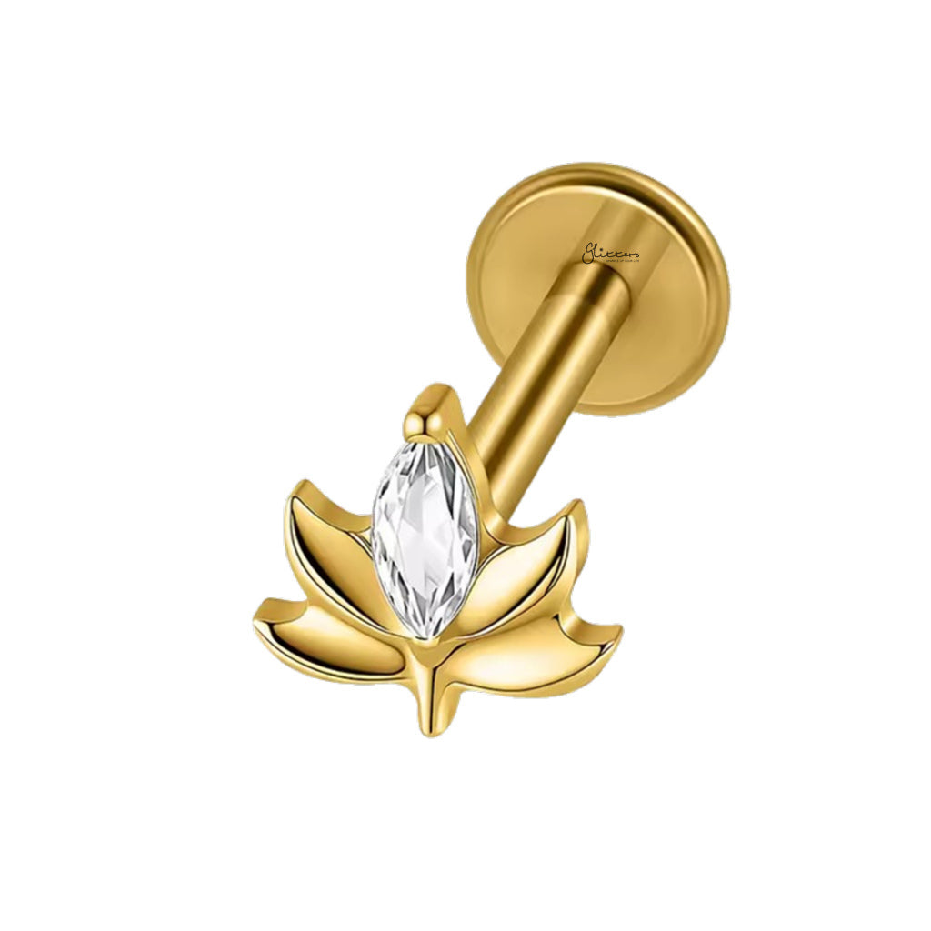 Marquise CZ Lotus Titanium Flat Back Stud Earring-Tragus | Cartilage | Daith | Conch-2-Glitters