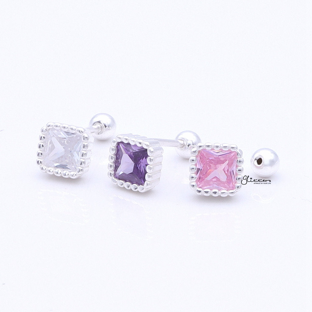 Square CZ Cartilage Barbell Studs-Tragus | Cartilage | Daith | Conch-3-Glitters