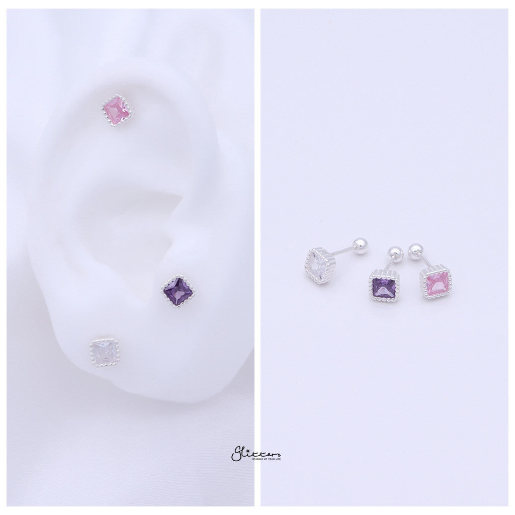 Square CZ Cartilage Barbell Studs-Tragus | Cartilage | Daith | Conch-2-Glitters