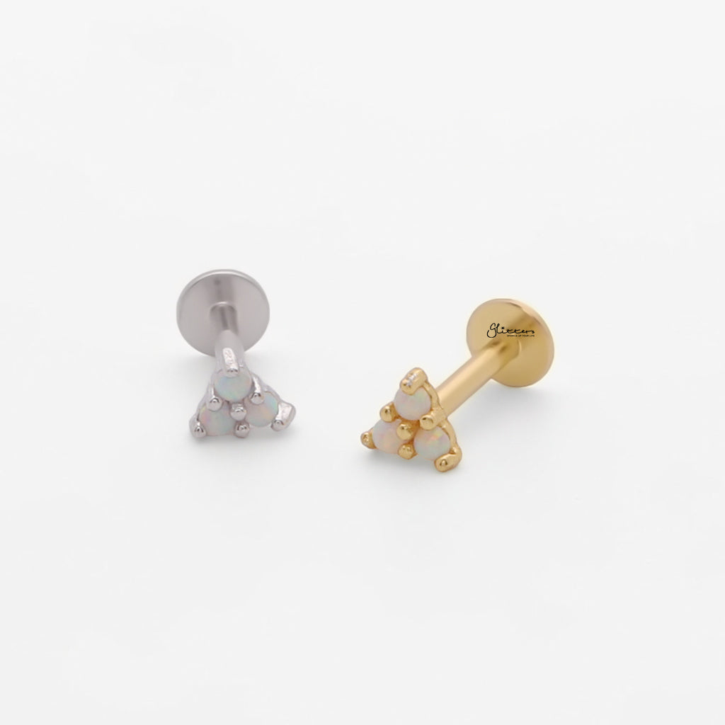 Sterling Silver Opal Triangle Flat Back Stud Earrings-Tragus | Cartilage | Daith | Conch-4-Glitters