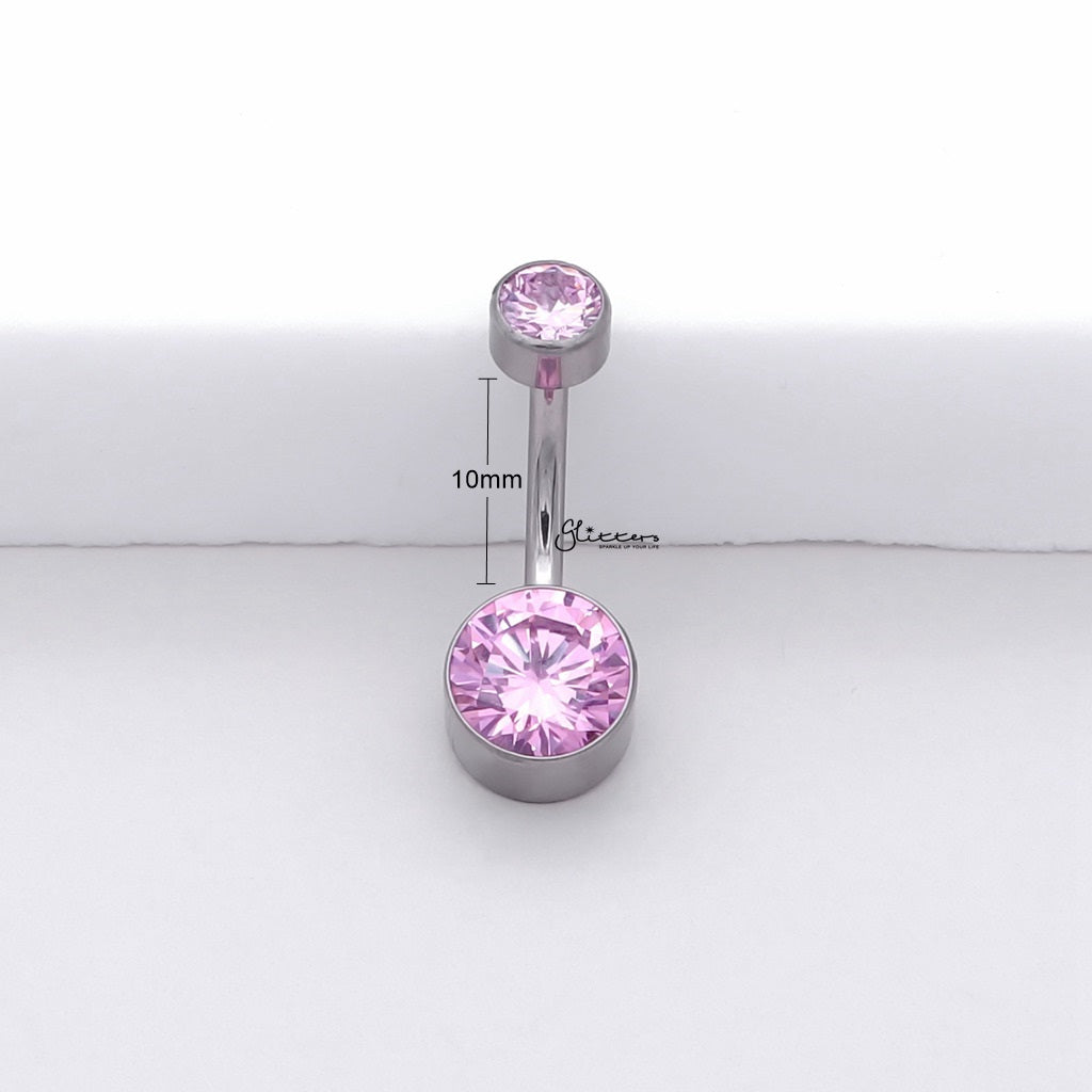 Titanium Double CZ Belly Button Ring - Pink-Belly Rings-4-Glitters
