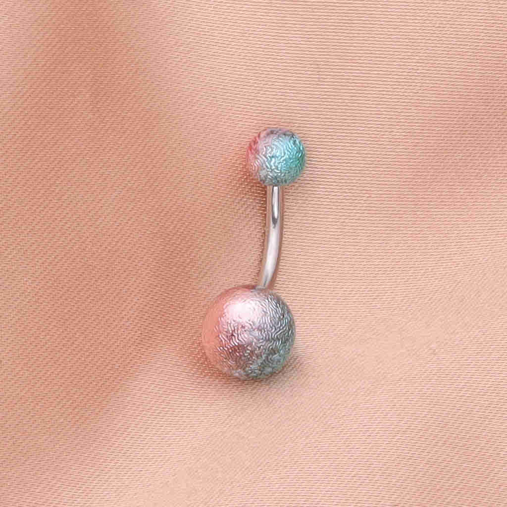Multi Colour Acrylic Balls Belly Button Navel Ring - Aqua/Pink-Belly Rings-3-Glitters