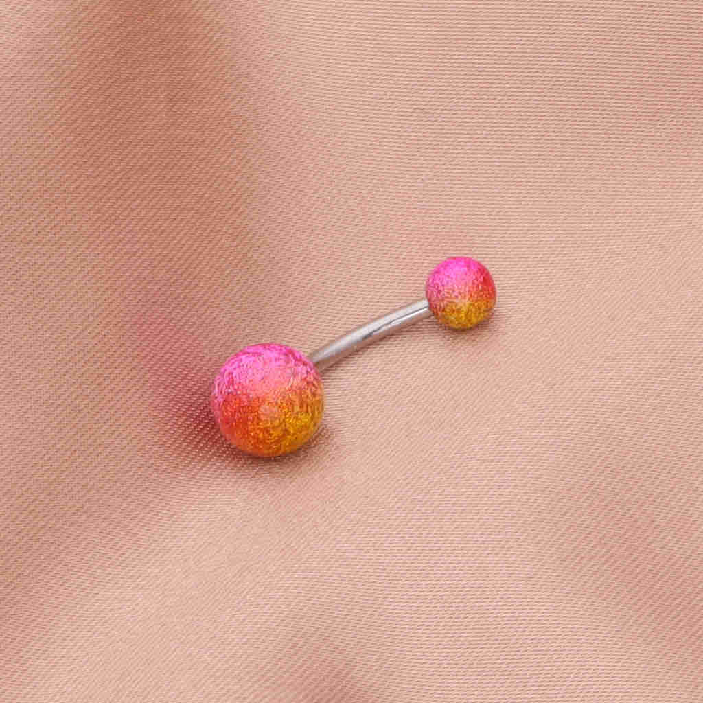 Multi Colour Acrylic Balls Belly Button Navel Ring - Gold/Pink-Belly Rings-2-Glitters