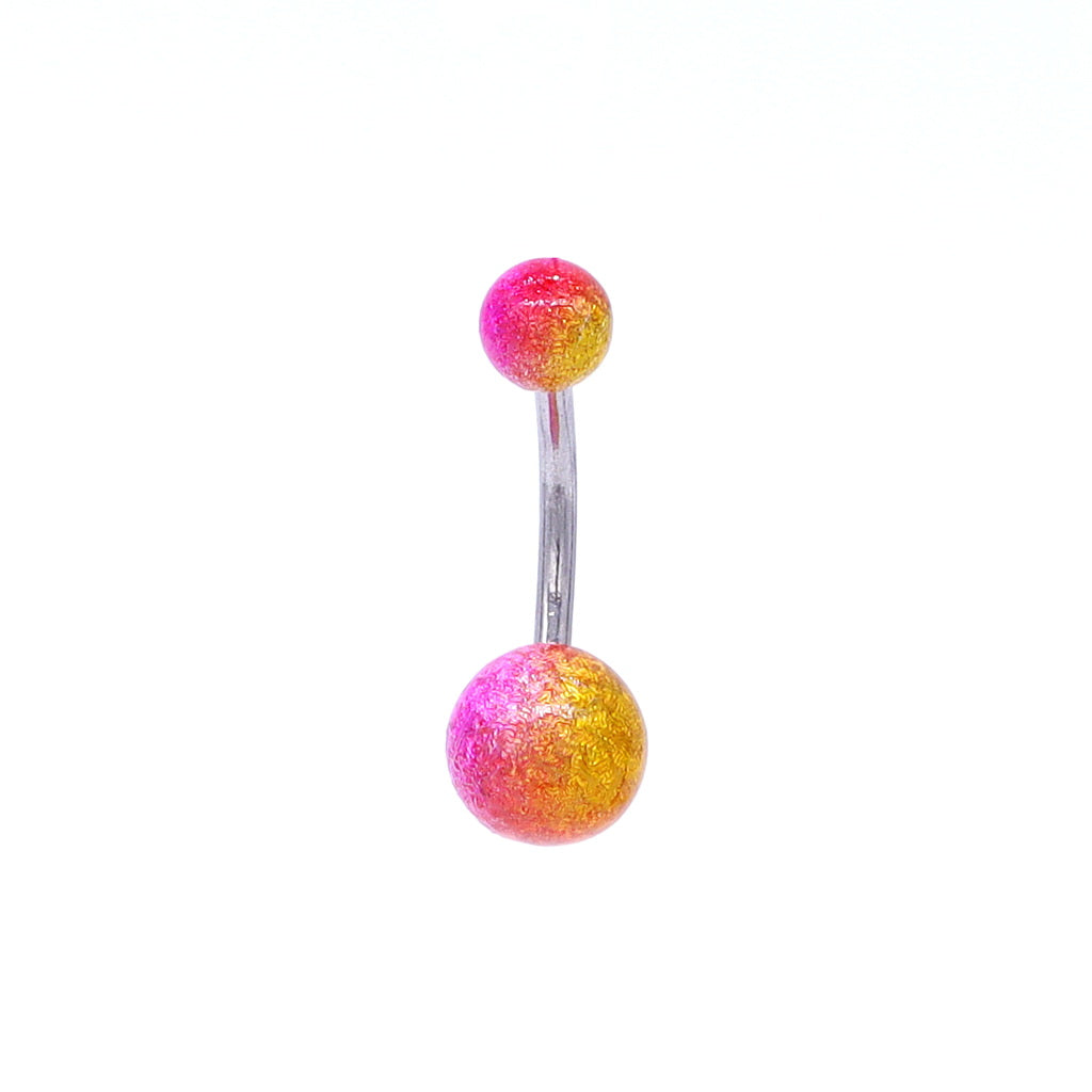 Multi Colour Acrylic Balls Belly Button Navel Ring - Gold/Pink-Belly Rings-1-Glitters