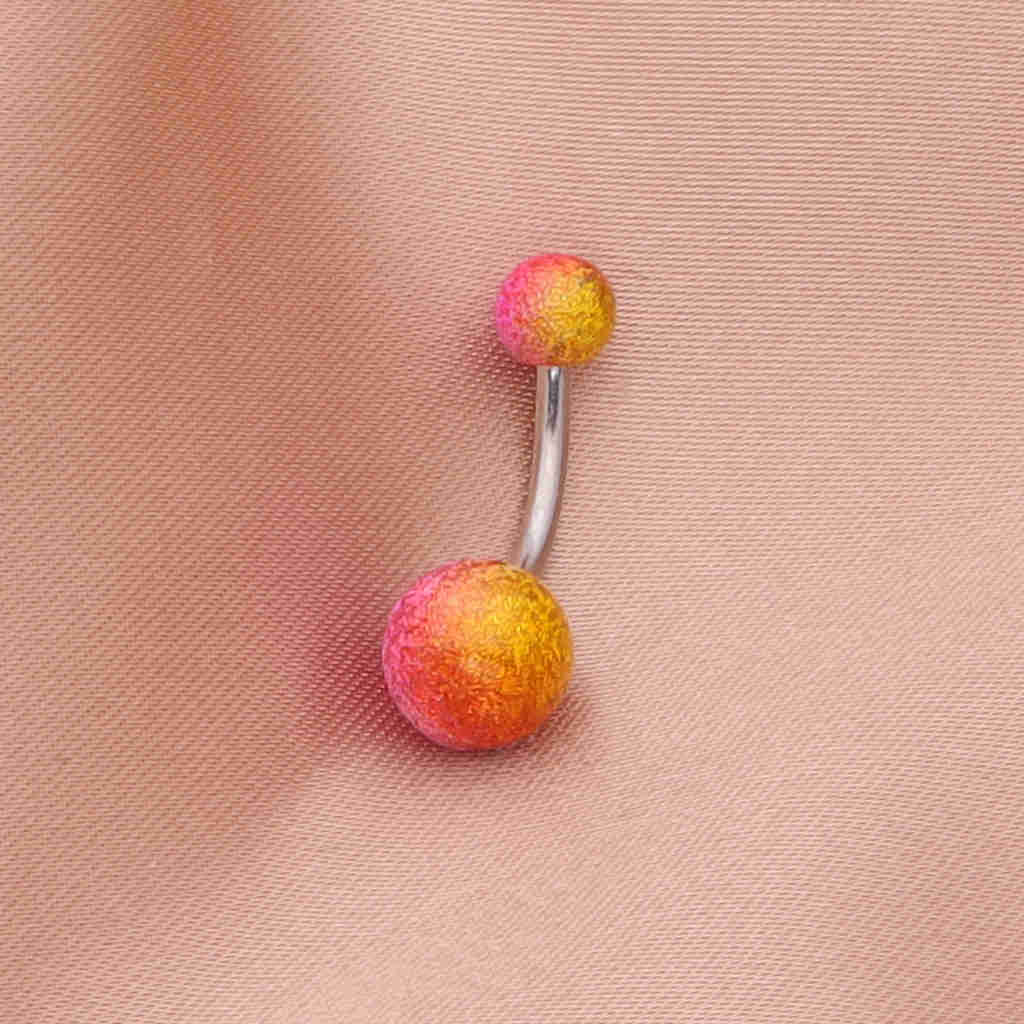 Multi Colour Acrylic Balls Belly Button Navel Ring - Gold/Pink-Belly Rings-3-Glitters