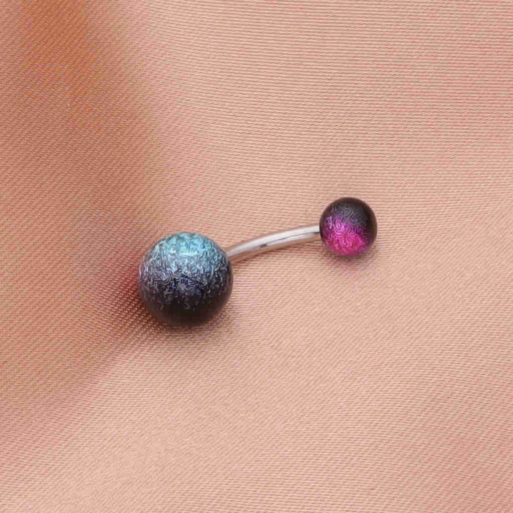 Multi Colour Acrylic Balls Belly Button Navel Ring - Black/Hot Pink-Belly Rings-2-Glitters