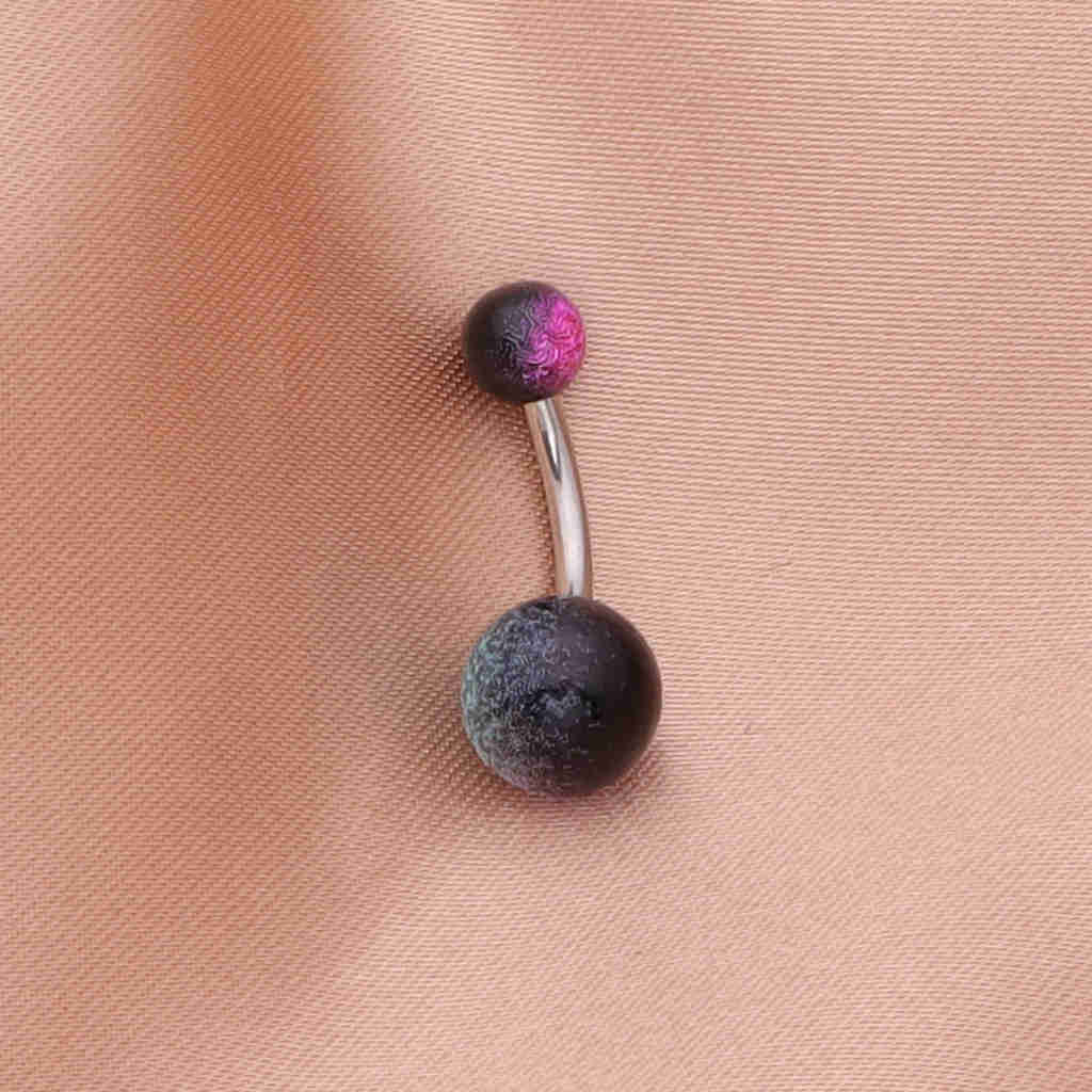 Multi Colour Acrylic Balls Belly Button Navel Ring - Black/Hot Pink-Belly Rings-3-Glitters