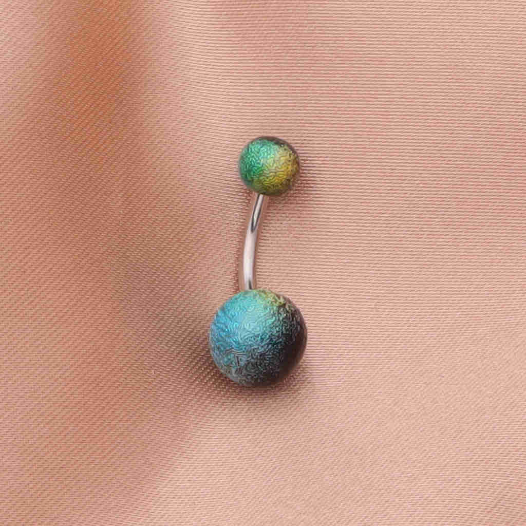 Multi Colour Acrylic Balls Belly Button Navel Ring - Black/Aqua-Belly Rings-3-Glitters