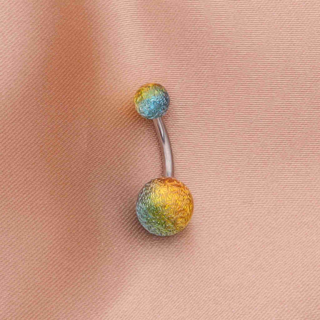 Multi Colour Acrylic Balls Belly Button Navel Ring - Gold/Aqua-Belly Rings-3-Glitters